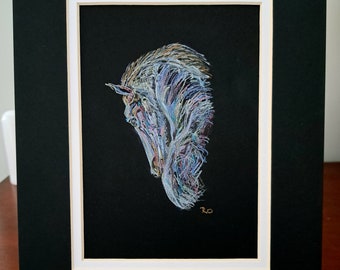 Metallic Horse Pencil Drawing on Black Paper