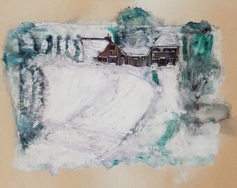 A Country Winter Watercolor Painting