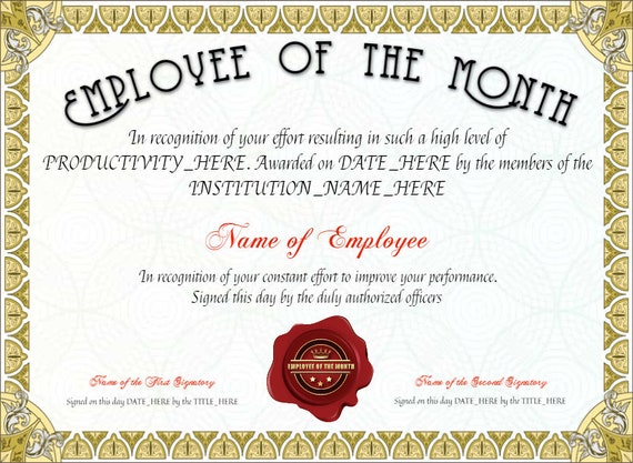 personalized employee of the month certificate award employee of the day certificate