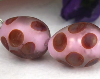 Fire Lous Etched  Eggs Glass Lampwork Bead Pair