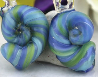 Boro Blue Ammonite Glass Lampwork pair