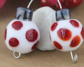 Red dotted pearly sheen Christmas Balls Lampwork Bead Pair