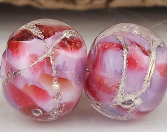 Firey Violet Fritted Bubble bead  Lampwork Bead Pair