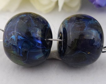 Boro Dark Seas Lampwork Bead Pair