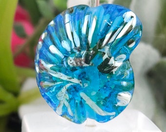 Blue Ammonite Pendant with lustered accents Glass focal bead