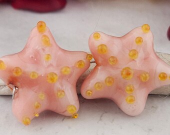 Boro Peach Starfish Lampwork Bead Pair