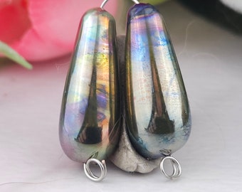 Rainbow Luster Tears Lampwork Bead Pair