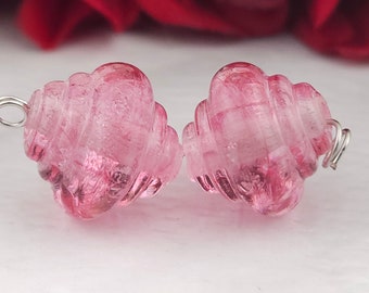 Veiled PInk Sparkle Baroque Lampwork Bead Pair