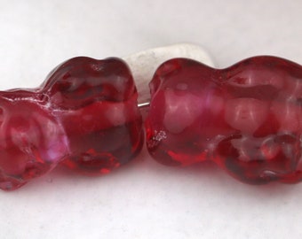 Berry Pink Gummy Bear Lampwork Bead pair