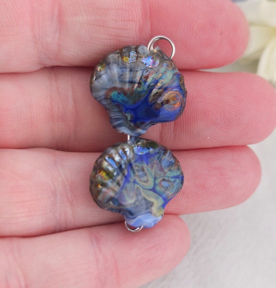 Tide Pool Mottled Shard Scallop Shell Glass Lampwork Pair - Etsy