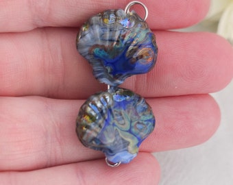 Tide Pool mottled shard Scallop Shell Glass Lampwork pair