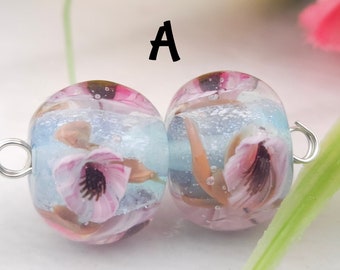 Cherry Blossoms flower murrini Lampwork Bead Pair