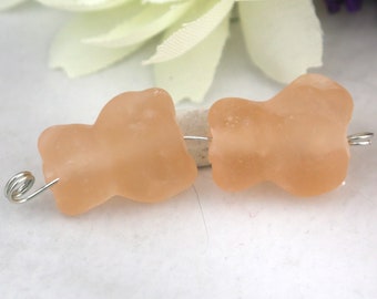 Peach Etched Gummy Bear Lampwork Bead pair