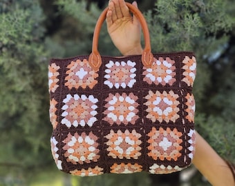 Handgemachte häkeln Oma Quadrat Einkaufstasche - Boho Markttasche