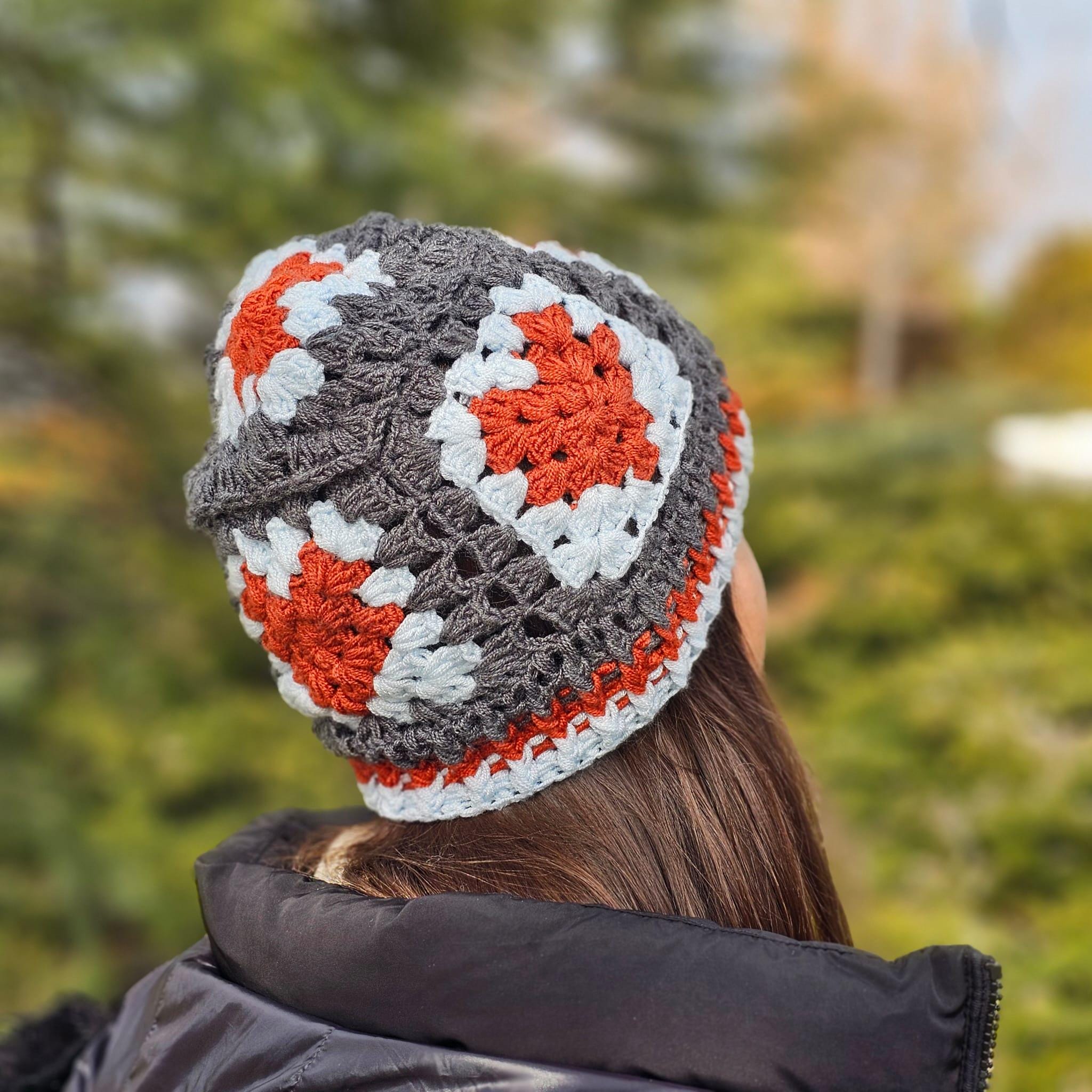 Vintage Multicolor Chunky Crochet Beanie Pompom Winter Hat Gloves Set Christmas-themed snowy wheat hat with Big Twist value main image 2