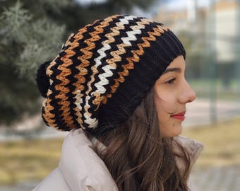 Hand-Knitted Wool Beanie, PomPom Hat, Winter Knitted Hat