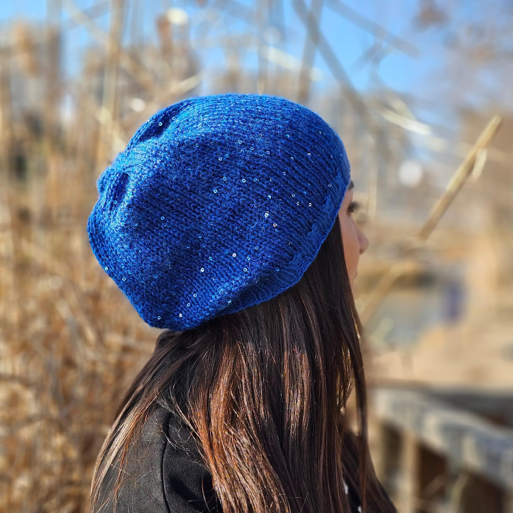 Sparkly Black Blue Knit Beanie with Multicolor Speckles Hat Women’s Winter Hand-knitted Blue Sequin Beanie – Women main image 4