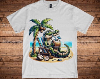 Beach Alligator Clipart PNG Bundle: Tropical Vacation Design (Digital Download)