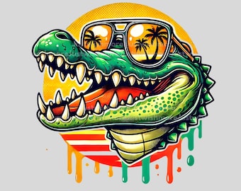 Chill Gator Clipart Bundle - Reptile PNG-Tropical Alligator PNG with Sunglasses - Digital Download
