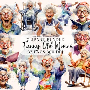 32 Lustige alte Damen Clipart, verrückte alte Damen Clipart, skurrile Frauen Grafiken, verrückte Frauen Oma Oma PNG