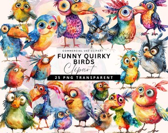 Funny Bird Clipart Bundle Funny Bird PNG, Quirky Birds Clipart, Digital Download, Card Making, Whimsical Elements, Commercial Use PNG