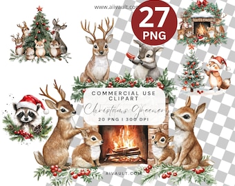 Woodland Christmas Clipart: Forest Animals PNG (Digital Download)
