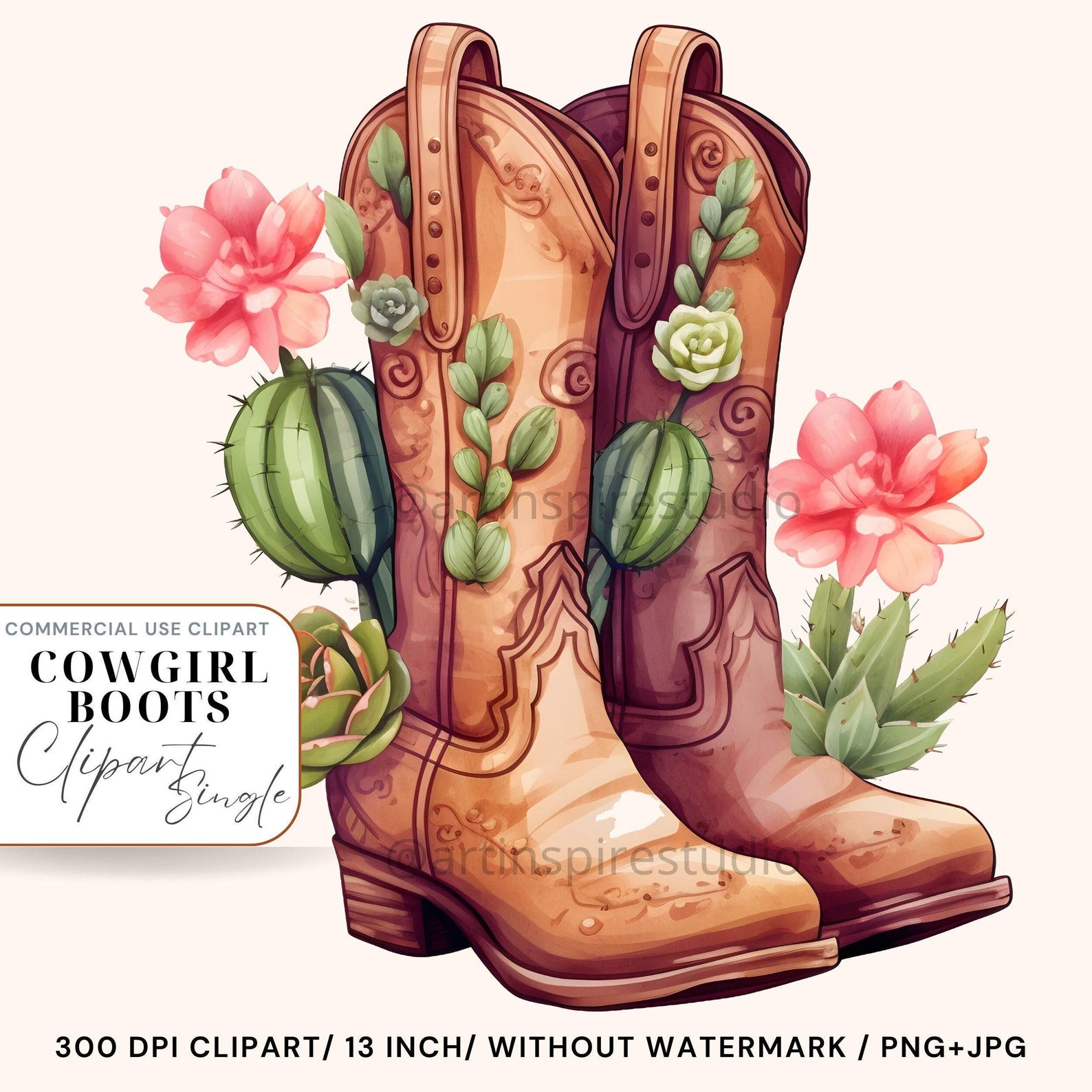 Watercolor Cowboy Boots Clipart, Western Boots Clip Art Commercial Use ...
