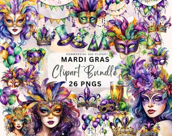 Paquete de imágenes prediseñadas de acuarela de Mardi Gras, feliz Mardi Gras PNG, imágenes prediseñadas del festival occidental, máscara de Mardi Gras PNG, flor de lis, mujer de Mardi Gras