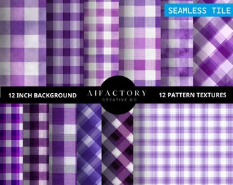12 Gingham Purple and White Texture Clipart Check Pattern Background Plaid Seamless Clip Art Commercial use Pastel Gingham Paper Printable