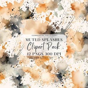 Muted Watercolor Splatter Clipart, Paint Splash Clipart, Watercolor Shapes, Paint Splatter, Brush Stroke, Abstract Shpae Watercolor Texture