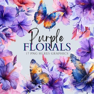 Purple flower png Floral Clipart, Lilac and Lavender watercolor Floral Wedding Invitations Clipart, Purple Flowers PNG watercolor bouquet