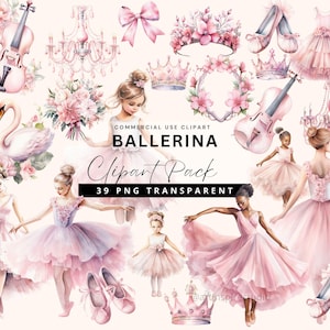 Watercolor Ballerina Clipart, Ballet Watercolor Clipart, Ballet Clip Art, Cute Ballerina Clip Art, Pink Ballerina, African American PNG