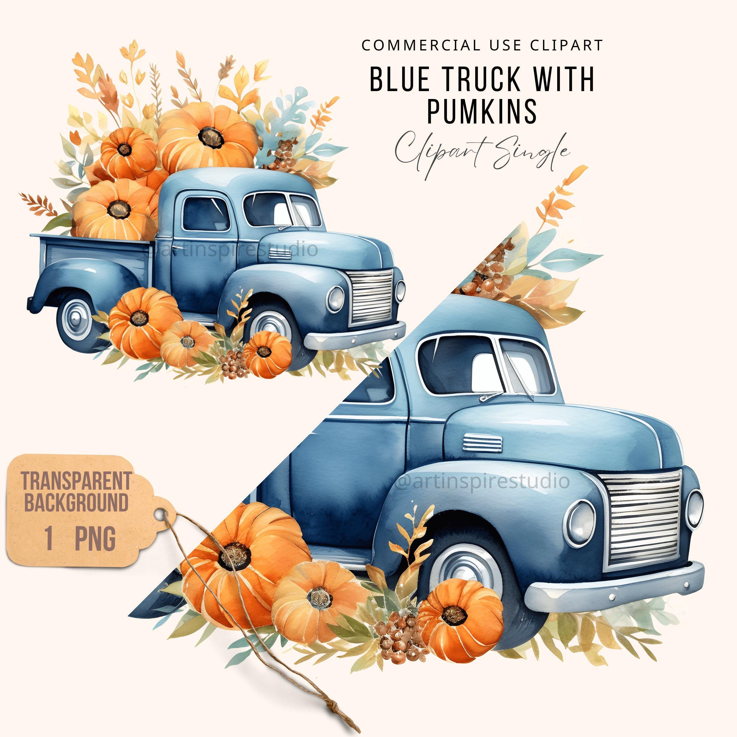 Blue Truck Pumpkin Clipart Commercial Use | SINGLE IMAGE PNG | Vintage ...