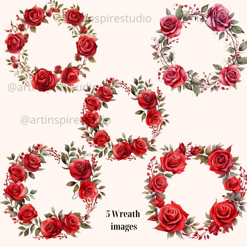 Red Rose Watercolor Clipart, Floral Bouquet Clip Art , Clipart ...