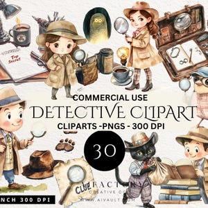 Watercolor Clipart Detective, Spy Clipart, Secret Agent Clipart, Job Occupation, Detective Watercolor Clip Art, Clip Art Commercial Use PNG