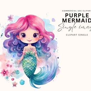 Mermaid Clipart, Fairy Tale, Magical Fantasy Clip Art, Nursery Decor, Single Image, Under the Sea Watercolor Illustrations, commercial use