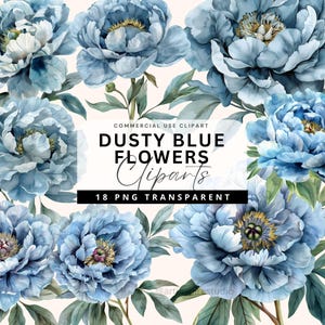 Watercolor Blue Flowers Clipart, Dusty Blue Floral Clipart, Wedding Clipart, color Floral Clipart - Roses - Floral Clipart - Dusty Blue