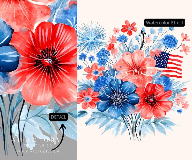 4th of July Clipart, Flowers PNG, Watercolor Floral Bouquet Clipart ...
