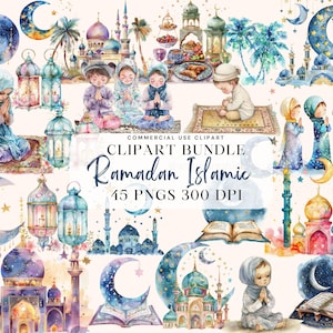 45 Ramadan Kareem Clipart, Eid Al Fitr, Eid Mubarak, Commercial Use, Eid Muslim Islamic, Arabic, Crescent Moon Quran Fasting Praying Clipart