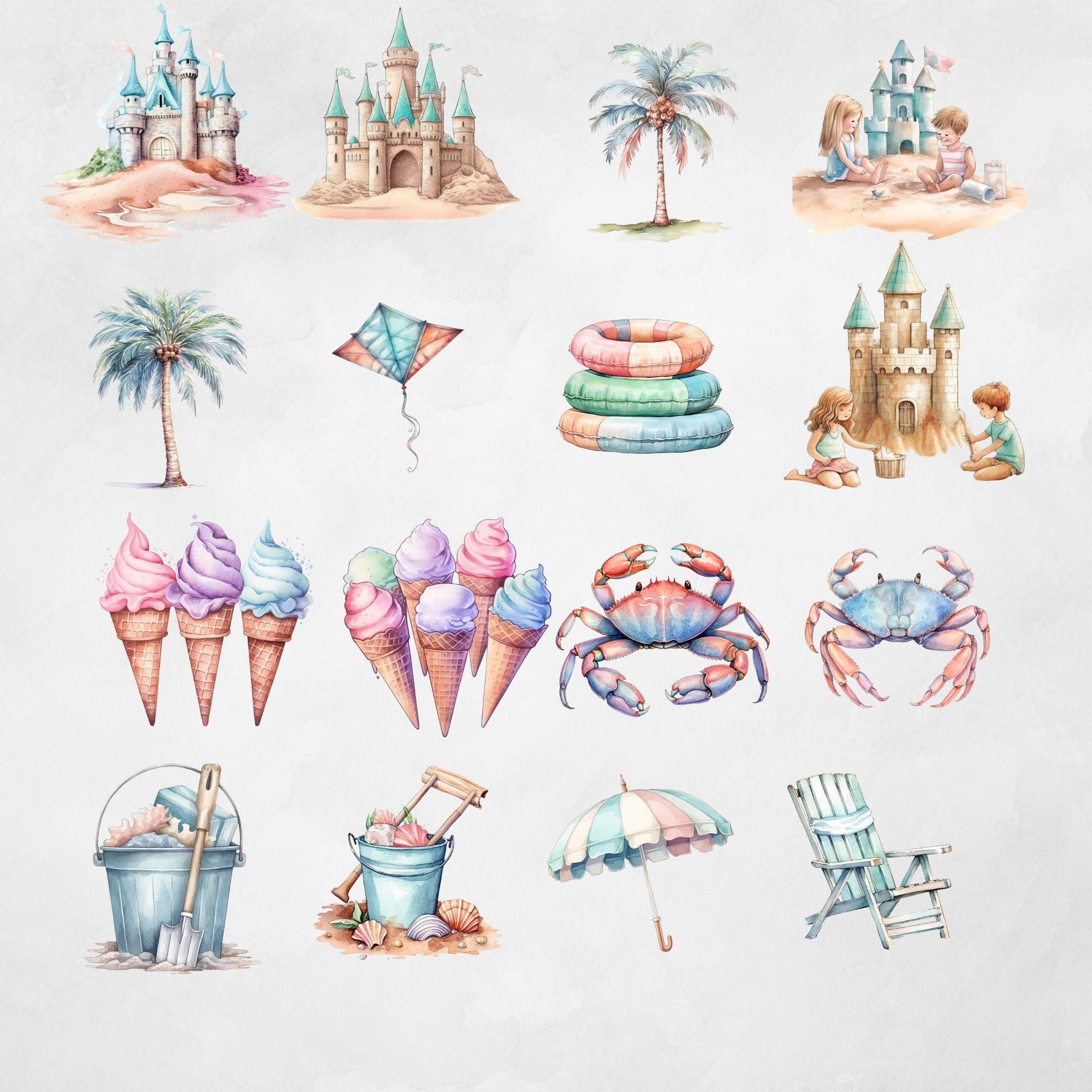 Summer Beach Day Clipart Set, Boho Tropical Ocean Flip Flops & Vacation ...