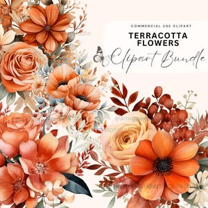 Pacote de clipart floral de terracota Buquê floral PNG Transparente Outono Outono Ferrugem Laranja e Marrom Floral Casamento Flores botânicas Clipart