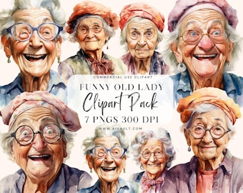 Divertida anciana abuela PNG acuarela clipart, anciana clip art, clipart de jubilación, clipart de personas mayores persona mayor acuarela mayor