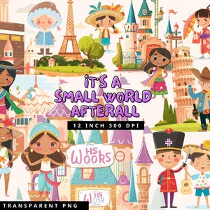 Rond de wereld clipart avontuur clipart, kinder clipart, internationale pictogrammen, wereldoriëntatiepunten clipart, het is een kleine wereld, png