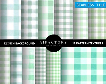 12 Gingham grün weiß Textur Clipart Karo Muster Hintergrund kariert Nahtlose Clip Art Kommerzielle Nutzung Pastell Gingham Papier Printable