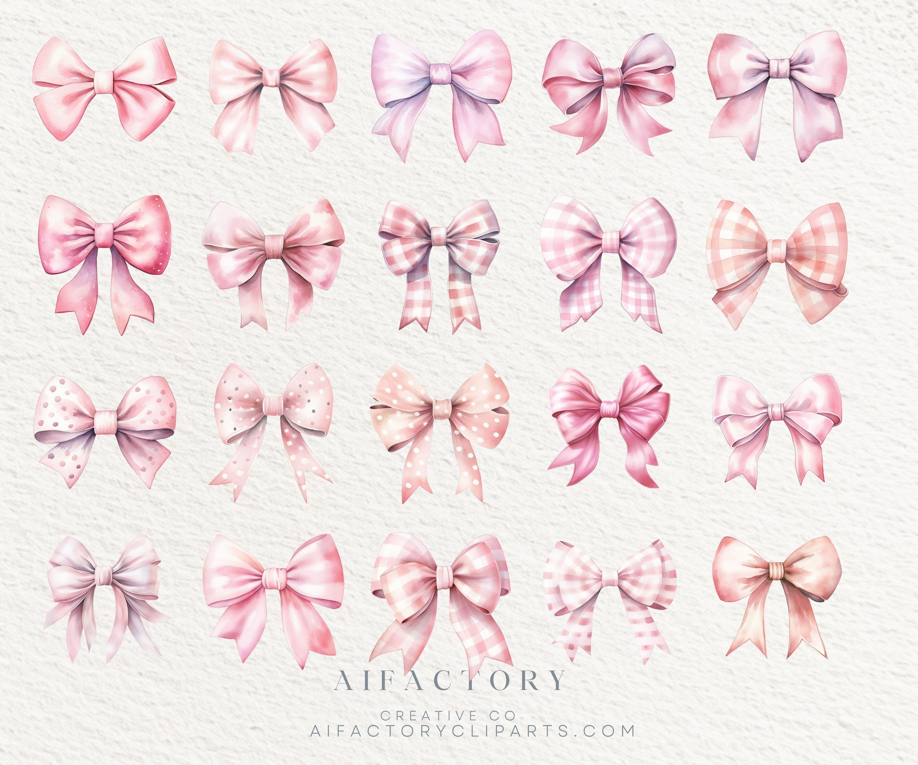 Pink Coquette Bow Clipart: Watercolor Ribbon Designs (PNG, PDF) - Etsy