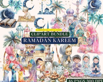 45 Ramadan Kareem Clipart, Eid Al Fitr, Eid Mubarak, Commercial Use, Eid Muslim Islamic, Arabic, Crescent Moon Quran Fasting Praying Clipart