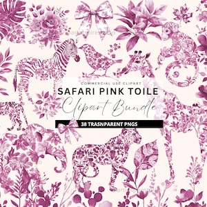 Safari Tier Clipart rosa Toile De Jouy kommerzielle Nutzung Chinoiserie rosa kokett Schleife Tiere Baby Dusche Kinderzimmer Clipart Rahmen PNG
