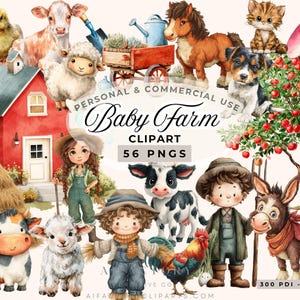 Cute Baby Farm Animal Clipart, Barnyard Birthday Clipart, Farm Animals Birthday, Farm Baby Shower Clip Art, Nursery Cute Kids Farm Party PNG