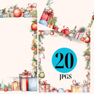 Clipart di bordo natalizio, Clipart di bordo di regali di albero di Natale, Clipart di bordo di pagina di Natale ad acquerello, PNG, Clip Art di cornice trasparente