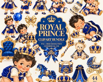 Little Prince Clipart, Royal Blue Baby Boy PNG, Prince Crown Clipart, Blue Gold Baby Shower, Prince Birthday Graphics, Knight PNG